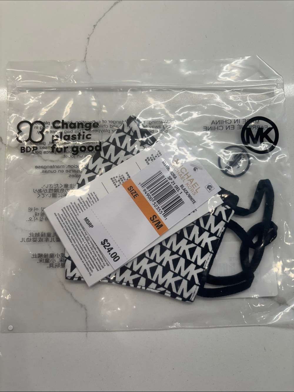 Michael Kors Kids Black & White MK Logo Face Mask